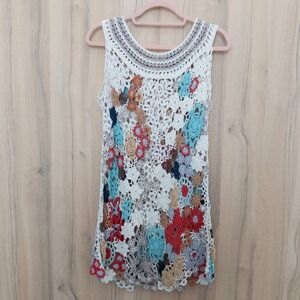 Curio Womens Crochet Beaded Dress Size S Multicolor Boho Cottage Festival Floral